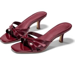Knot-Detail Burgundy Kitten Heel Mules